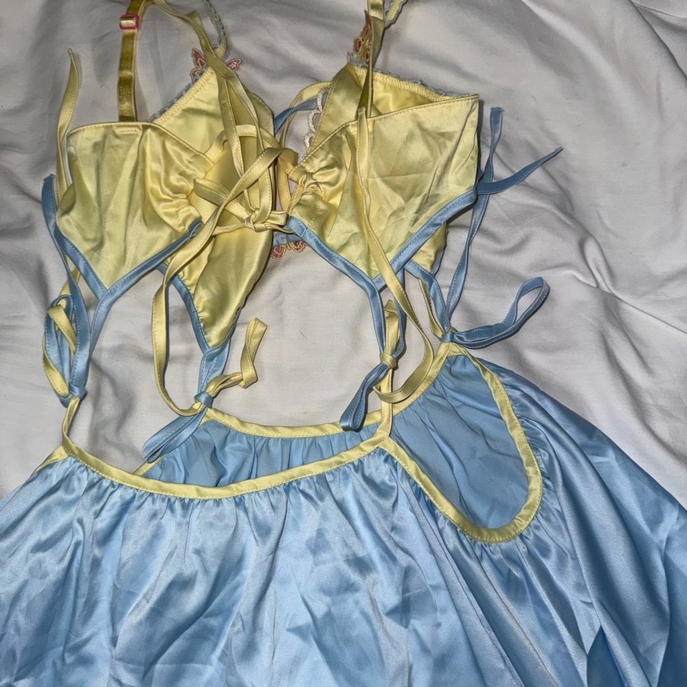 For Love & Lemons Pastel Yellow and Light Blue Mini Dress - Picture 5 of 11